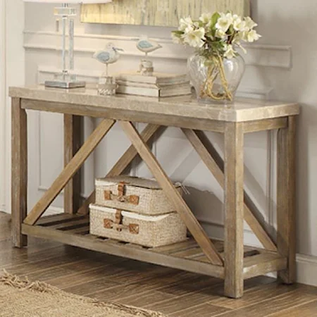 Relaxed Vintage Sofa Table with White Marble Top